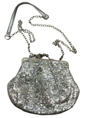Silver sequin special Occassion purse with chain small clutch